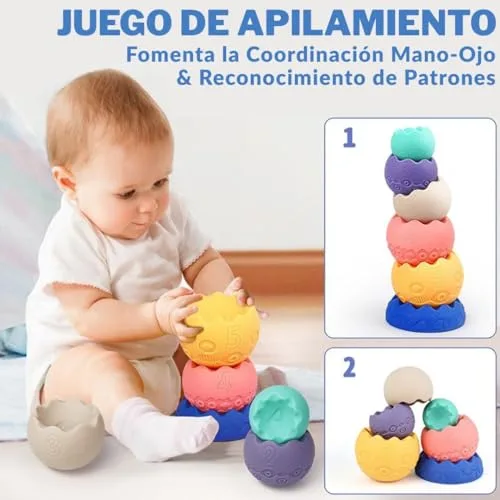 365 TIENDA ▫️ Brinquedo Montessori para 1 ano – Conjunto de 22 peças sensoriais em silicone macio para empilhar e encaixar – Educativo e seguro – Presente ideal para bebés Montessori dos 6 aos 12 meses 4