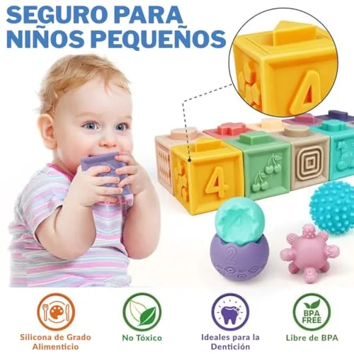 365 TIENDA ▫️ Brinquedo Montessori para 1 ano – Conjunto de 22 peças sensoriais em silicone macio para empilhar e encaixar – Educativo e seguro – Presente ideal para bebés Montessori dos 6 aos 12 meses 5