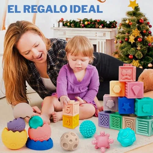 365 TIENDA ▫️ Brinquedo Montessori para 1 ano – Conjunto de 22 peças sensoriais em silicone macio para empilhar e encaixar – Educativo e seguro – Presente ideal para bebés Montessori dos 6 aos 12 meses 6
