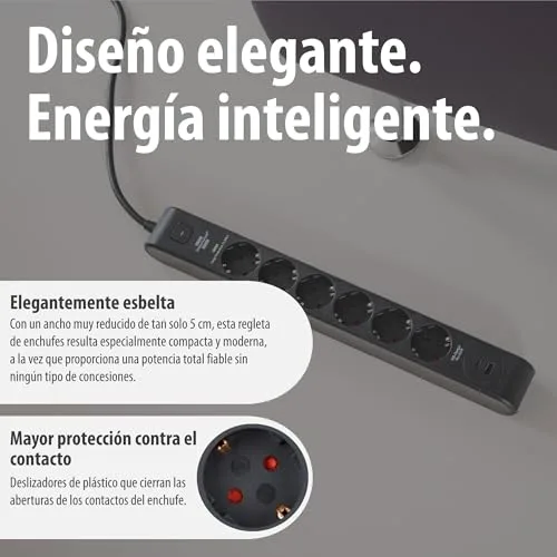 Brennenstuhl ▫️ Extensão com 6 tomadas, USB e proteção contra sobretensão (extensão múltipla com 1x USB-C PD 20 W para carregamento rápido e 1x USB-A 20 W, interruptor, cabo de 2 m) preta 5