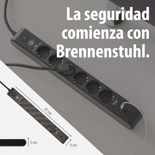 Brennenstuhl ▫️ Extensão com 6 tomadas, USB e proteção contra sobretensão (extensão múltipla com 1x USB-C PD 20 W para carregamento rápido e 1x USB-A 20 W, interruptor, cabo de 2 m) preta 7