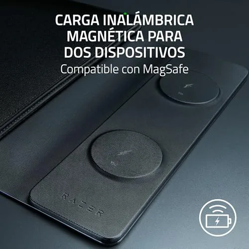 Razer ▫️ Capa para portátil de 16" com carregamento sem fios - Duas zonas compatíveis com MagSafe para o telemóvel e os auscultadores - Carregamento rápido até 15 W - Interior almofadado | Preto 2