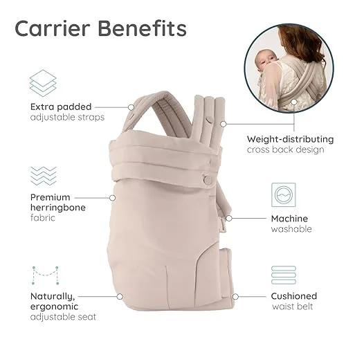 Infantino ▫️ Mochila porta-bebés Honey Blossom, ergonómica, posição em M, assento ajustável, 3,2–18,1 kg, Toasted Almond 3