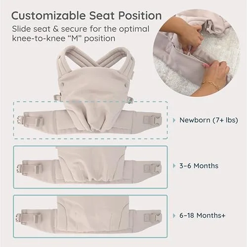 Infantino ▫️ Mochila porta-bebés Honey Blossom, ergonómica, posição em M, assento ajustável, 3,2–18,1 kg, Toasted Almond 5