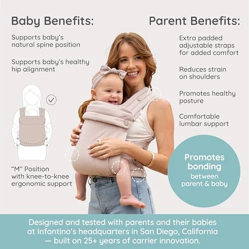 Infantino ▫️ Mochila porta-bebés Honey Blossom, ergonómica, posição em M, assento ajustável, 3,2–18,1 kg, Toasted Almond 6