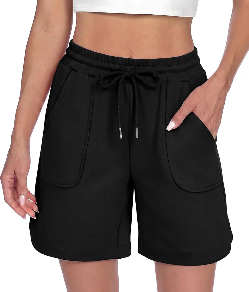 Litherday ▫️ Calções para mulher, de algodão, de verão, desportivos, com bolsos grandes e cintura elástica, para ioga, corrida e uso doméstico, tamanhos S-XXL