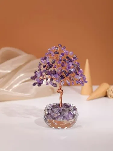 JSDDE ▫️ Árvore da vida com pedras de ametista, vaso de cristal facetado, decoração 2