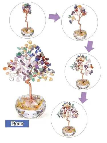 JSDDE ▫️ Árvore da vida com pedras de ametista, vaso de cristal facetado, decoração 4