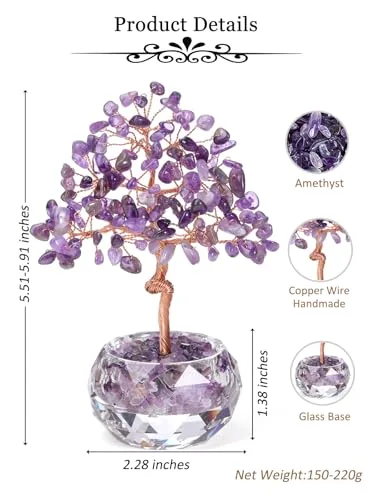 JSDDE ▫️ Árvore da vida com pedras de ametista, vaso de cristal facetado, decoração 7
