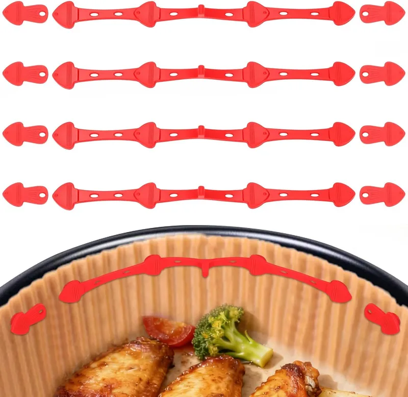 VINATO ▫️ 12 peças Ímanes para fritadeira de ar, Ímanes para fritadeira de ar para papel vegetal, Resistente ao calor, Reutilizável, Fivela magnética para suporte de papel vegetal (Vermelho)
