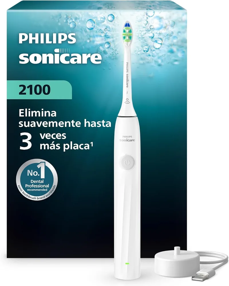 Philips ▫️ Escova de dentes eléctrica Sonicare Série 2000 - Escova de dentes sónica com 2 níveis de intensidade, função EasyStart, SmarTimer, 14 dias de autonomia, branca, modelo HX4021/01, [Nova].