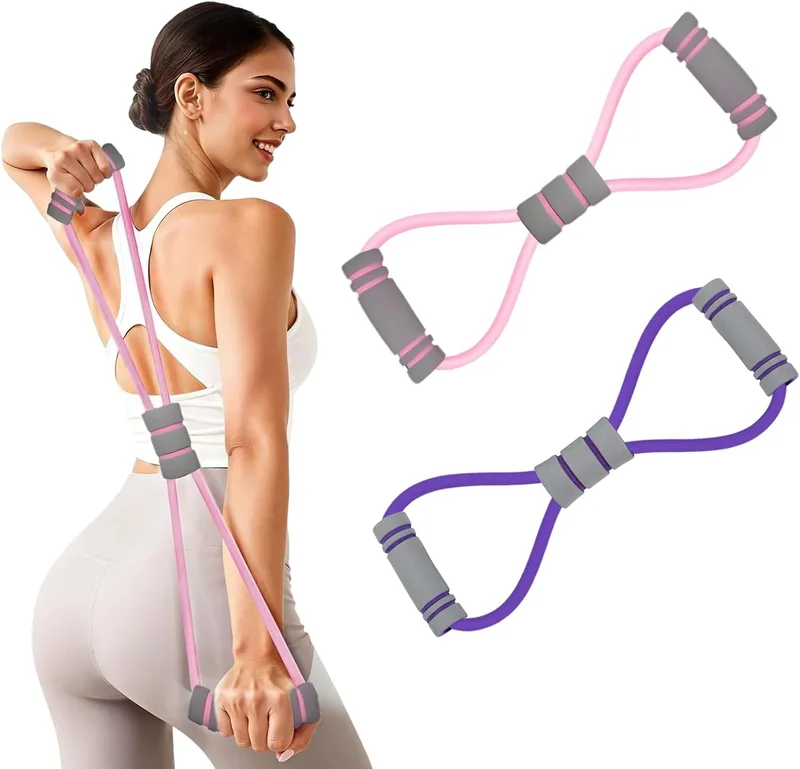 CERCTLA ▫️ Conjunto de 2 peças: Fita de resistência em forma de 8 com alças, corda elástica multifunções, fita de resistência para as mãos, expansor de peito, fita elástica para exercícios de corpo inteiro