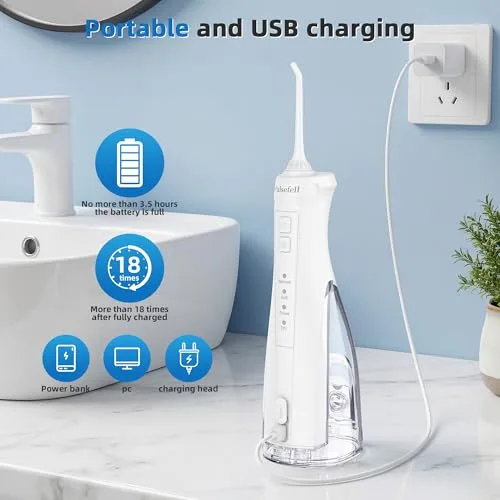 Pulsefell ▫️ Irrigador dentário portátil, irrigador a água recarregável de 300 ml 5