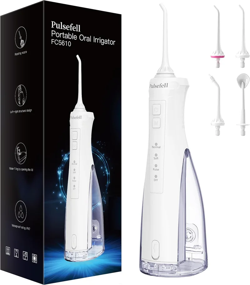 Pulsefell ▫️ Irrigador dentário portátil, irrigador a água recarregável de 300 ml