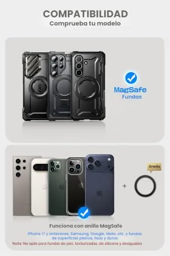 SUPCASE ▫️ MagSafe Carteira Magnética para Homem [Bloqueio RFID][Capacidade para 5 cartões][Suporte ajustável][Com anel magnético] Tripé para Samsung Galaxy S25/24, iPhone 17/16/15/14 e Google Pixel 10 (Coral) 2