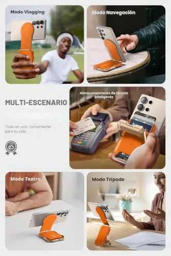 SUPCASE ▫️ MagSafe Carteira Magnética para Homem [Bloqueio RFID][Capacidade para 5 cartões][Suporte ajustável][Com anel magnético] Tripé para Samsung Galaxy S25/24, iPhone 17/16/15/14 e Google Pixel 10 (Coral) 4