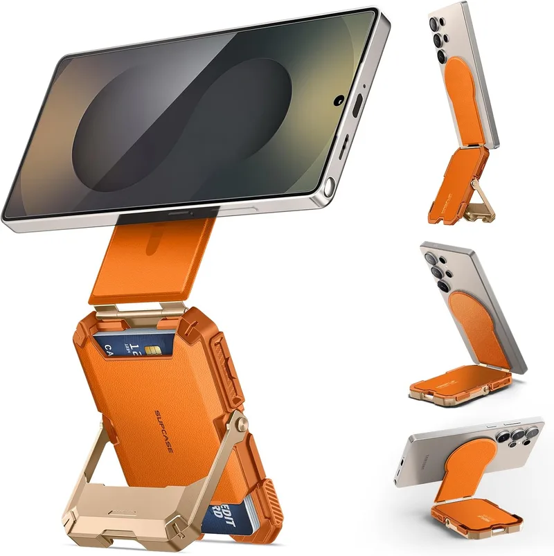 SUPCASE ▫️ MagSafe Carteira Magnética para Homem [Bloqueio RFID][Capacidade para 5 cartões][Suporte ajustável][Com anel magnético] Tripé para Samsung Galaxy S25/24, iPhone 17/16/15/14 e Google Pixel 10 (Coral)