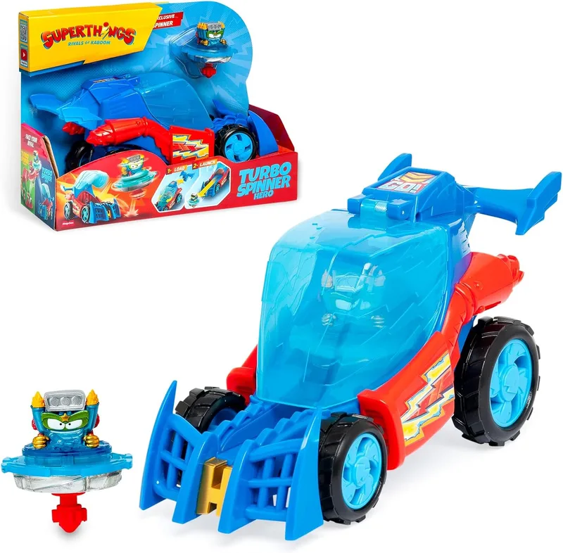 SUPERTHINGS RIVALS OF KABOOM ▫️ SUPERTHINGS KAZOOM Power - Herói giratório turbo. Veículo com lançador de pião. Inclui 1 Turbo Spinner e 1 Kazoom exclusivo.