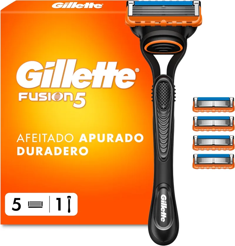 Gillette ▫️ Fusion5 Máquina de barbear para homem com 5 lâminas de substituição, azul/preto
