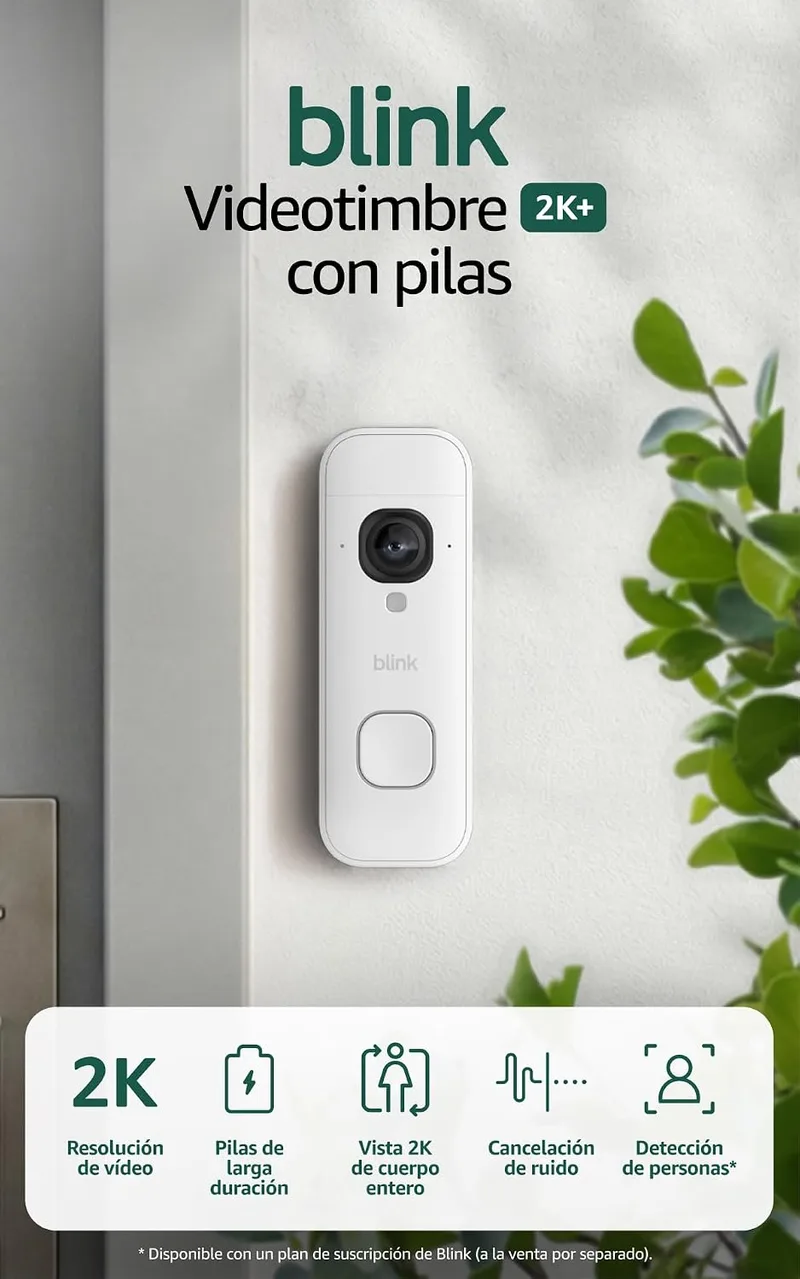 Blink ▫️ Videotimbre 2K+ com pilhas (última geração) | Imagem de corpo inteiro | Áudio melhorado | IP65 | Pilhas de longa duração | Instalação simples | Módulo de sincronização não incluído (branco)