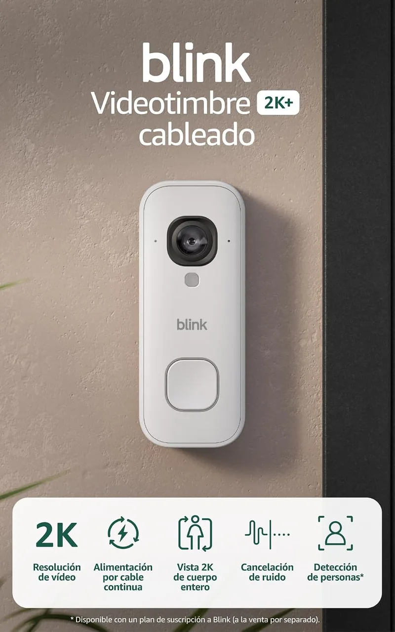 Blink ▫️ Videotimbre com fios 2K+ (última geração) | Imagem de corpo inteiro com resolução 2K | Áudio melhorado | Resistente às intempéries (IP65) | Período de teste gratuito de 30 dias da subscrição | Branco