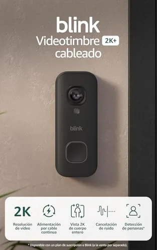 Blink ▫️ Campainha com vídeo com fios 2K+ (última geração) | Imagem de corpo inteiro com resolução 2K | Áudio melhorado | Resistente às intempéries (IP65) | Período de teste gratuito de 30 dias da subscrição | Preto 2