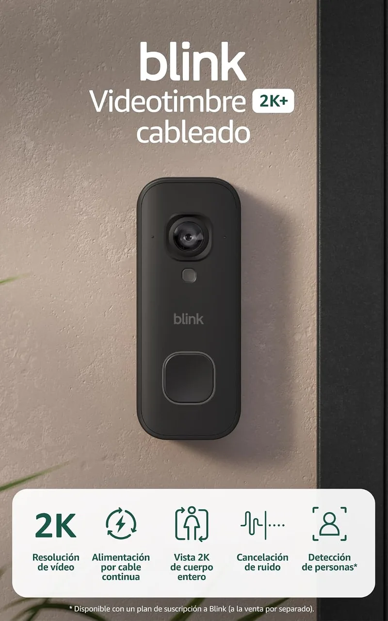 Blink ▫️ Campainha com vídeo com fios 2K+ (última geração) | Imagem de corpo inteiro com resolução 2K | Áudio melhorado | Resistente às intempéries (IP65) | Período de teste gratuito de 30 dias da subscrição | Preto
