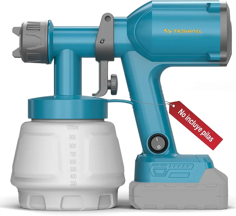 TILSWALL ▫️ Pistola de pintura elétrica sem fio ultraleve pulverizador de tinta com bateria de 18 V, depósito de 1000 ml, 2 bicos e 3 padrões, pistola para pintar paredes e móveis