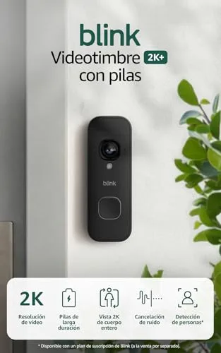 Blink ▫️ Videotimbre 2K+ com pilhas (última geração) | Imagem de corpo inteiro | Áudio melhorado | IP65 | Pilhas de longa duração | Instalação simples | Módulo de sincronização não incluído (preto) 2