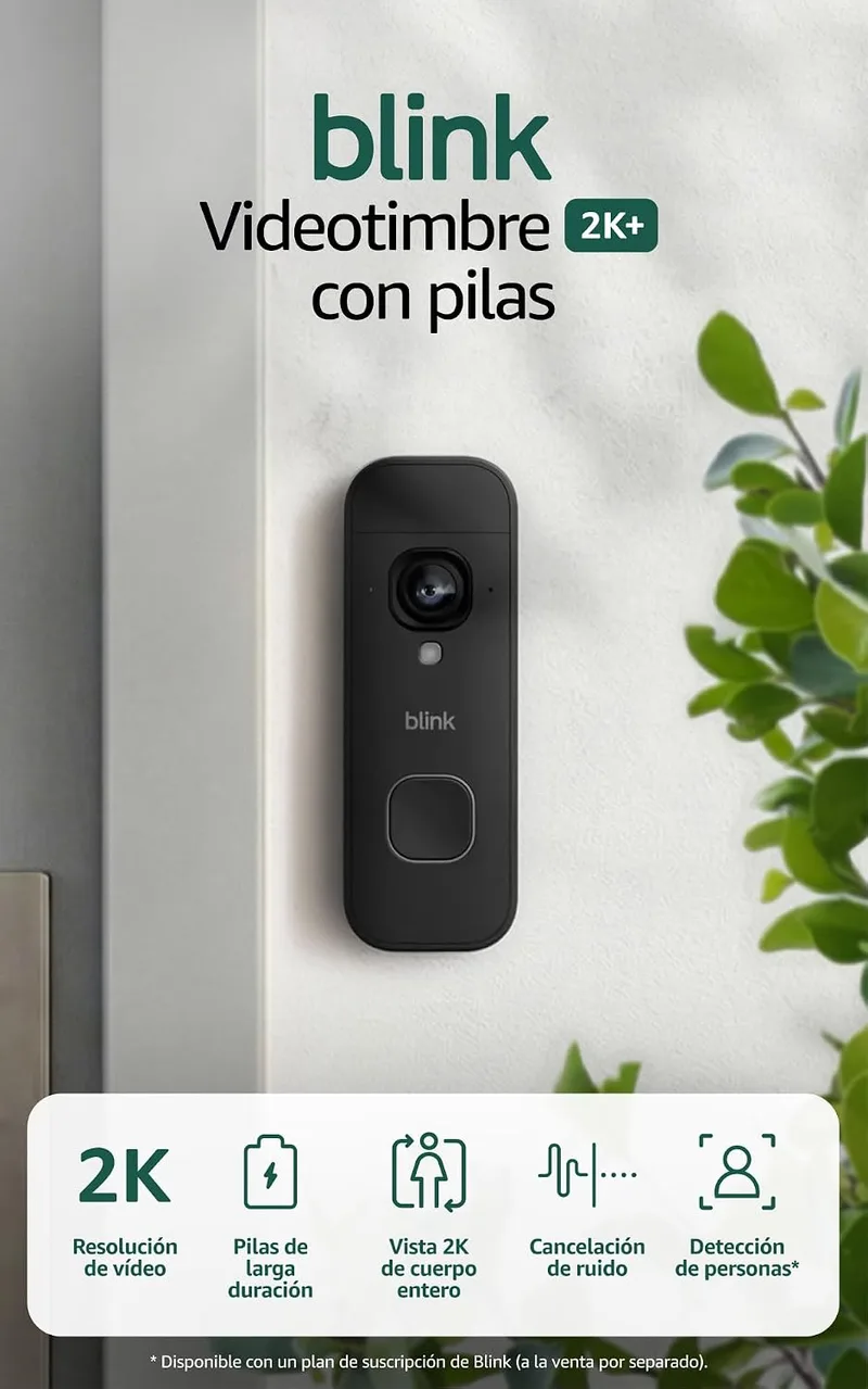 Blink ▫️ Videotimbre 2K+ com pilhas (última geração) | Imagem de corpo inteiro | Áudio melhorado | IP65 | Pilhas de longa duração | Instalação simples | Módulo de sincronização não incluído (preto)