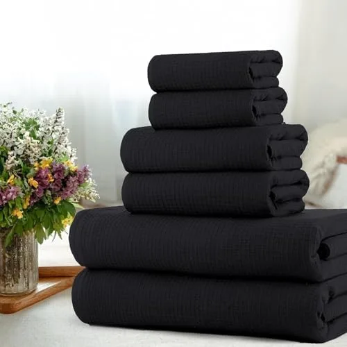 Casa Copenhagen ▫️ Conjunto de 6 toalhas de banho, 600 g/m², Preto 2