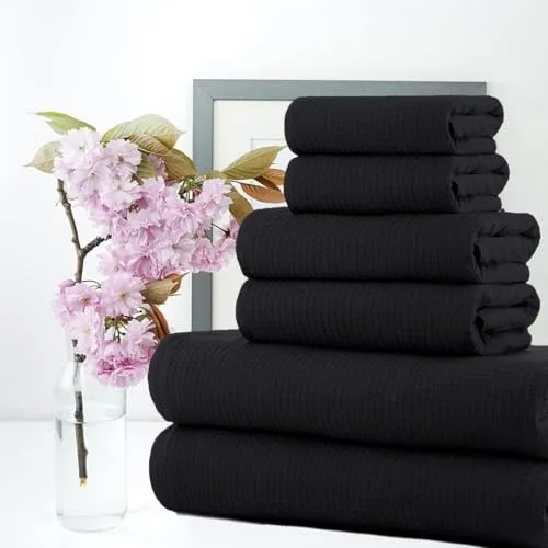 Casa Copenhagen ▫️ Conjunto de 6 toalhas de banho, 600 g/m², Preto 4