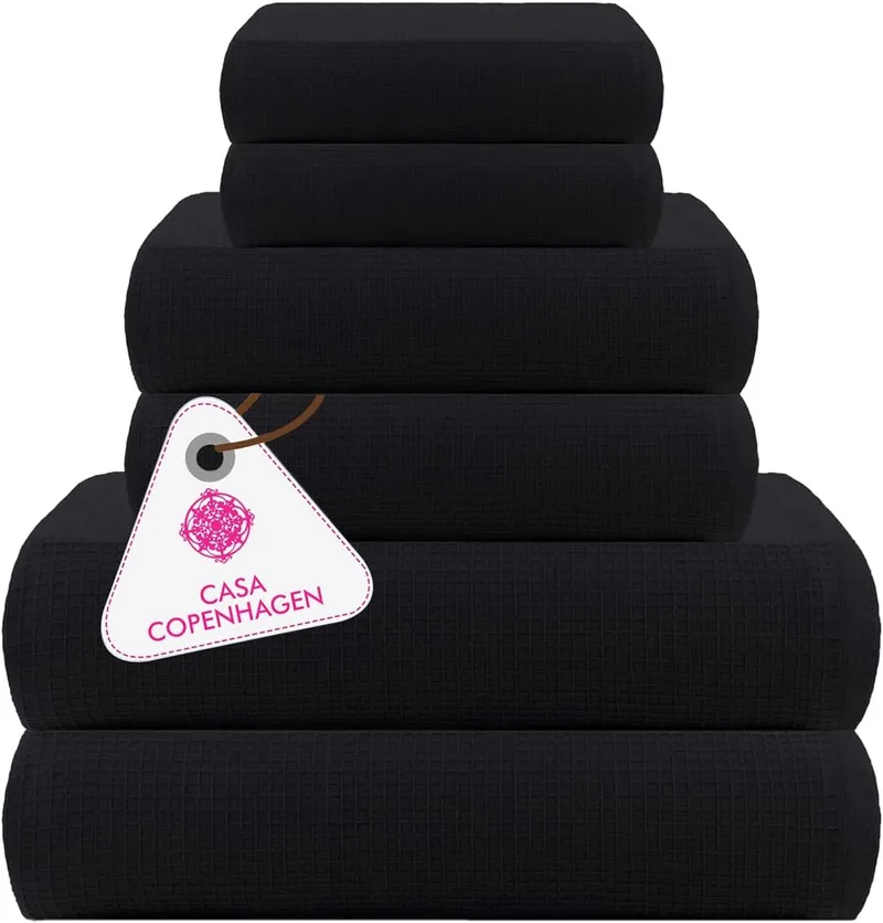 Casa Copenhagen ▫️ Conjunto de 6 toalhas de banho, 600 g/m², Preto