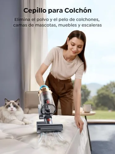 SMOTURE ▫️ Aspirador sem fio 55 kPa/650 W/70 min (ECO), aspirador vertical potente com escova para colchões, mangueira de 1 m, escova anti-emaranhamento com luz, Modo Automático, Carregamento na Parede, Carro/Pavimentos/Tapetes 4