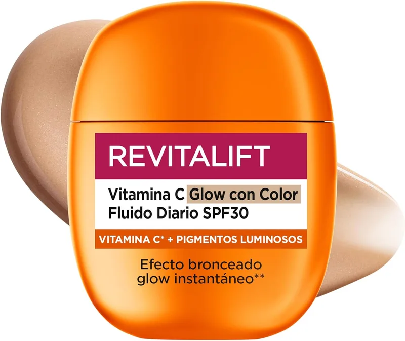 L'Oreal Paris ▫️ L'Oréal Paris Revitalift Clinical, Vitamina C Brilho com Cor Fluido Diário SPF30, Efeito Bronzeador* com Proteção Solar, Hidratação e Brilho, Pele Luminosa, Textura Ligeira, Formato de Bolso, 40ml