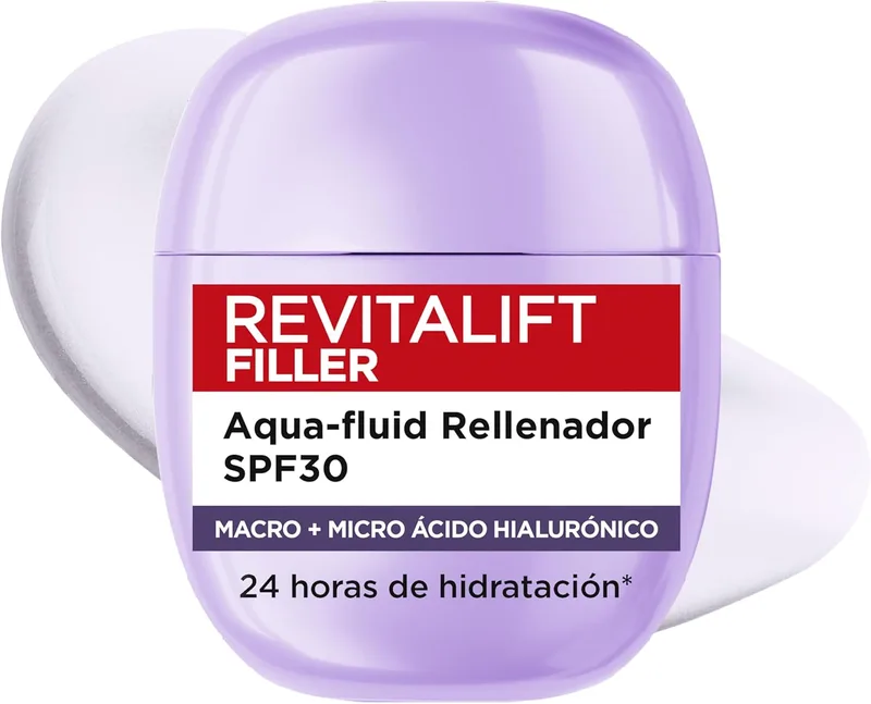 L'Oreal Paris ▫️ L'Oréal Paris Revitalift Filler Aqua-fluid SPF30 Replenisher, Hidratação 24h* com Proteção Solar UV, Ácido Hialurónico e Niacinamida, Absorção em 3 segundos, Textura Leve, Formato de Bolso, 40ml