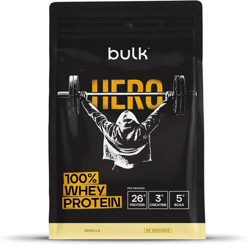 Bulk ▫️ Proteína Whey em Pó Hero | Baunilha | 65 Doses | 26 g de proteína + 3 g de creatina | 5 g de BCAAs | Baixo teor de açúcar | Absorção rápida | Mistura de isolado, hidrolisado e concentrado