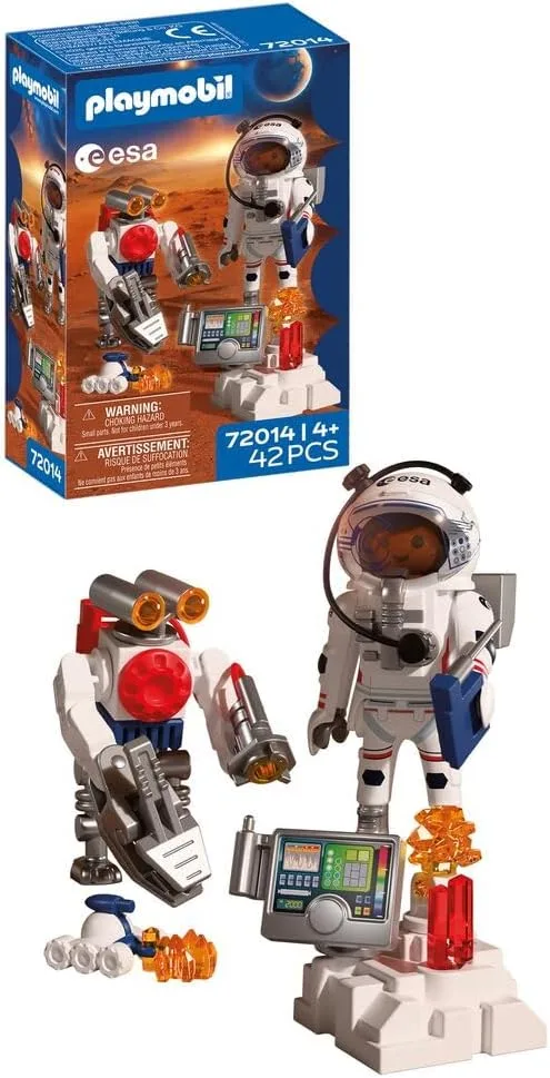 PLAYMOBIL ▫️ Space: Astronauta da ESA com robô | Inclui veículo de exploração marciano, estação de análise e 3 amostras de rochas | Investigação espacial | Diversão para crianças a partir dos 4 anos | 72014