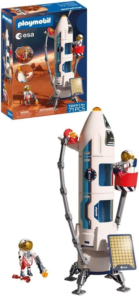PLAYMOBIL ▫️ Space: Foguetão de Investigação para Marte | Foguetão Modular com Plataforma de Lançamento e 2 astronautas | Brinquedo para crianças a partir dos 4 anos | 72011