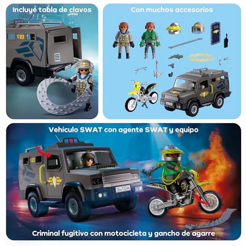 PLAYMOBIL ▫️ City Action | Veículo SWAT | com agente da polícia, mota de criminoso e banda de pregos | Brinquedo infantil a partir dos 4 anos | 72066 4