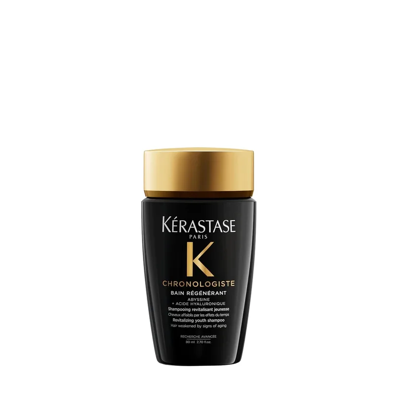 Kérastase Chronologiste Bain Régénérant, Champô Regenerador para Cabelos Enfraquecidos pelos Sinais de Envelhecimento, Revitaliza e Protege a Fibra, Enriquecido com Ácido Hialurónico e Abissina, 80 ml