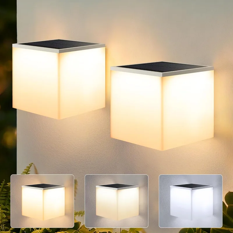 Joomer ▫️ Luzes Solares LED para Exterior e Jardim, Conjunto de 2 Apliques de Parede LED para Exterior, 3 Modos de Temperatura de Cor, Luzes Solares para Parede, Luz Solar Impermeável para Garagem e Terraço