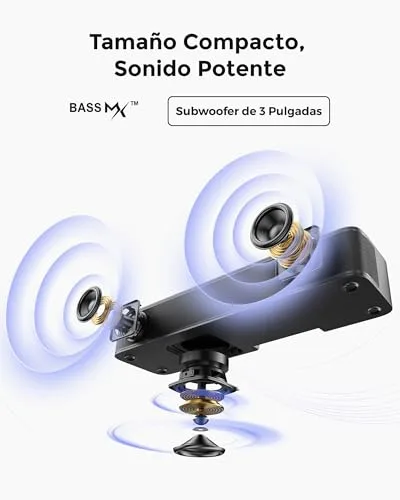 ULTIMEA ▫️ Barra de Som 2.1 canais para TV, subwoofer integrado, 132 W, controlo por aplicação, barras de som Bluetooth 5.4 VoiceMX, graves ajustáveis, barra de som «tudo-em-um» para PC, entrada ótica/AUX, Poseidon M20 Pro 3