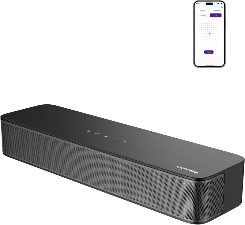 ULTIMEA ▫️ Barra de som para TV de 2,1 canais, subwoofer incorporado, 132 W, controlo de aplicações, barras de som VoiceMX Bluetooth 5.4, graves ajustáveis, barra de som para PC tudo-em-um, ótico/AUX, Poseidon M20 Pro
