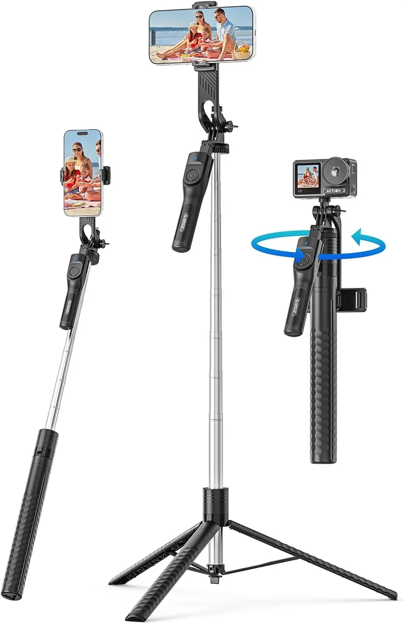 ORICO ▫️ Tripé móvel e bastão de selfie de 190 cm pega rotativa de 360° + suporte para telefone, controlo remoto sem fios amovível, tripé extensível para iPhone/Android/Câmara/GoPro, Vlog/Gravação - SPM190
