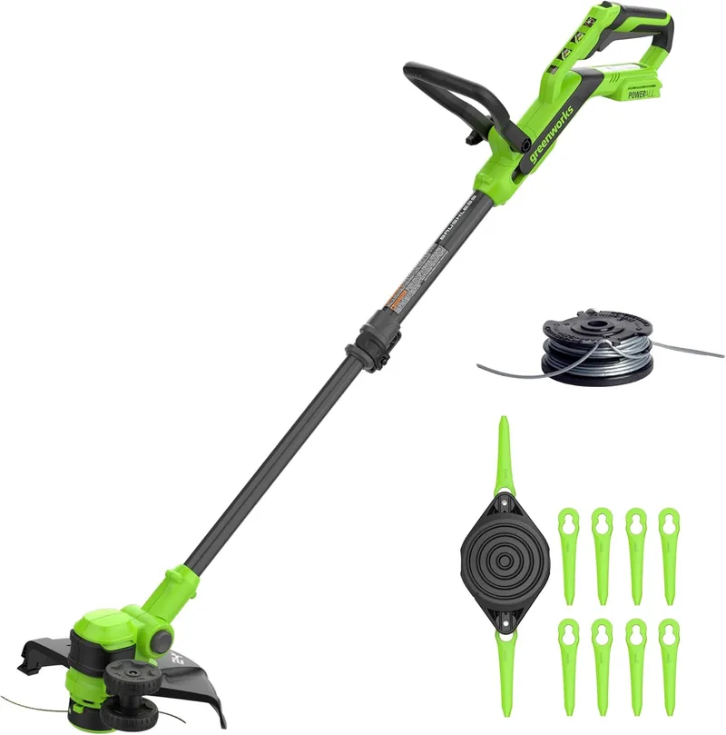 Greenworks ▫️ 24 V, aparador de sebes sem escovas Gen2 2 em 1 para jardins pequenos e médios, largura de corte de 30 cm, inclui 10 lâminas de plástico, sem bateria nem carregador, verde ST3002