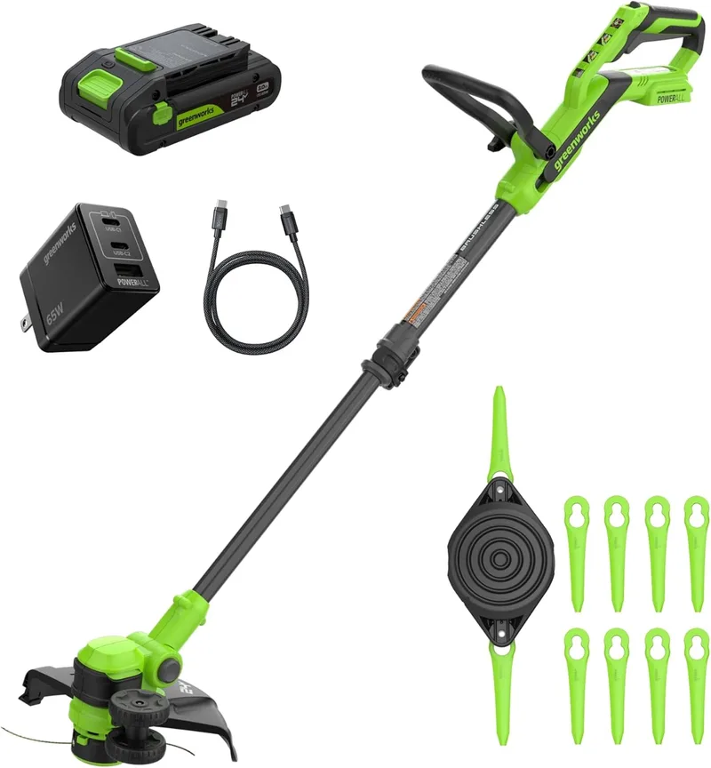 Greenworks ▫️ Aparador de sebes sem escovas 24V Gen2 2 em 1 (30 cm) - Ajustável em altura, para jardins pequenos/médios, 10 lâminas, bateria de 2,0 Ah e carregador - ST3002