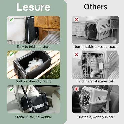 LE SURE ▫️ Lesure - Transportadora dobrável para gatos, 43,5 x 29,5 x 34 cm, preta 5