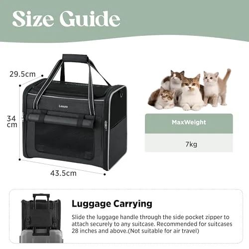 LE SURE ▫️ Lesure - Transportadora dobrável para gatos, 43,5 x 29,5 x 34 cm, preta 6