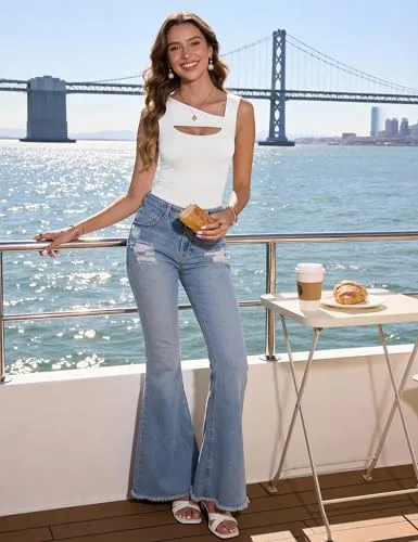 Aottori ▫️ Top de alças para mulher, para o verão, canelado, elástico, corte justo 3
